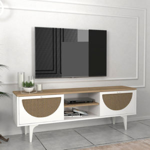 Έπιπλο τηλεόρασης Aureta Megapap χρώμα λευκό - sapphire oak 150x35x52,8 εκ. 1τεμ