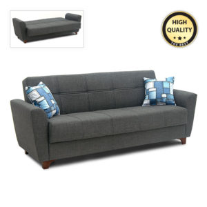 Καναπές - κρεβάτι Jason Megapap τριθέσιος υφασμάτινος με αποθηκευτικό χώρο σε σκούρο γκρι - μαύρο 216x85x91εκ. 1τεμ