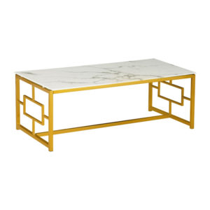 Τραπέζι σαλονιού Eccento pakoworld χρυσό-επιφάνεια λευκό μαρμάρου 8mm 120x60x44εκ 1τεμ