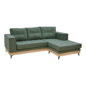 Γωνιακός καναπές αναστρέψιμος Mirabel pakoworld πράσινο ύφασμα-φυσικό ξύλο 250x184x100εκ 1τεμ