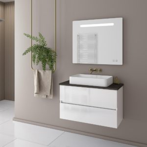 Luxus 80 White Gloss - Πάγκος με Νιπτήρα & Καθρέπτη