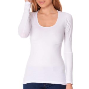 Jadea άσπρη γυναικεία βαμβακερή μακρυμάνικη μπλούζα με ανοιχτό λαιμό 4056