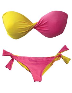 L aura Blue ροζ-κίτρινο bikini set strapless Β & brazilian slip Β5832