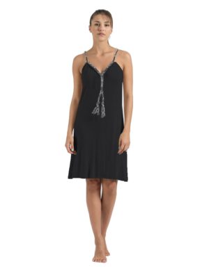 Jeannette μαύρο καλοκαιρινό βισκόζ φόρεμα για τη θάλασσα με κρόσσια 11216