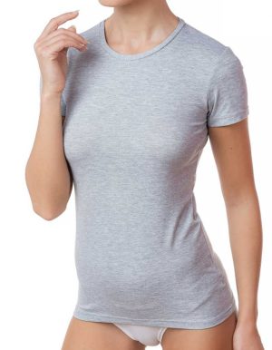 Γυναικείο γκρι μελανζέ T-shirt με κλειστή λαιμόκοψη από modal και βαμβάκι Jadea 4180