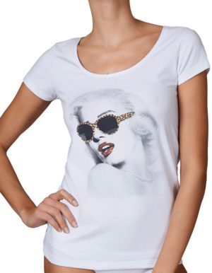 Jadea άσπρη βαμβακερή κοντομάνικη μπλούζα με στάμπα Marilyn Monroe 4279B