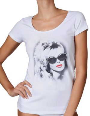 Jadea άσπρη βαμβακερή κοντομάνικη μπλούζα με στάμπα Brigitte Bardot 4279C