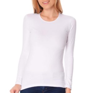 Jadea άσπρη γυναικεία βαμβακερή μακρυμάνικη μπλούζα με κλειστό λαιμό 4055