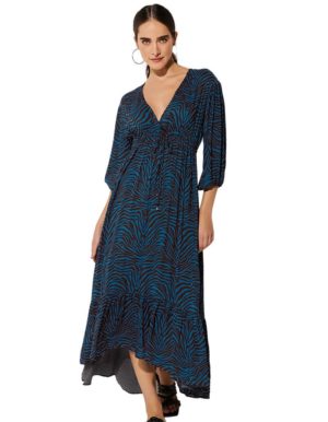 Lida μπλε animal maxi καφτάνι-φόρεμα 9-1544