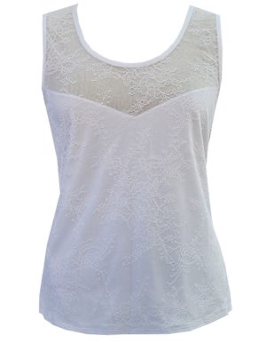 Luna άσπρη modal αμάνικη μπλούζα με δαντέλα Delphine 83224