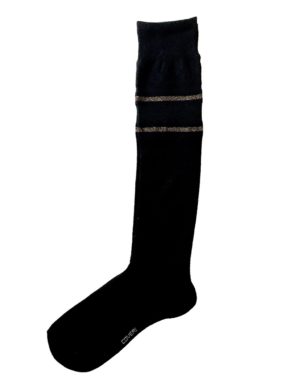 Enrico Coveri μαύρες μακριές χειμωνιάτικες γυναικείες κάλτσες με μπρονζέ lurex ρίγες Giorgia201
