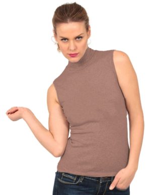 Jadea γυναικεία βαμβακερή αμάνικη μπλούζα με όρθιο λαιμό 4058 Μόκα