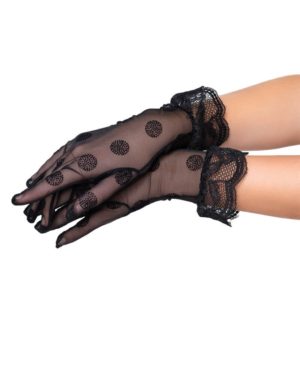 Luna μαύρα γάντια από πουά τούλι Polka 86002