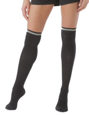 Enrico Coveri μαύρες γυναικείες κάλτσες πάνω από το γόνατο με ασημί και μαύρες lurex ρίγες Laura11