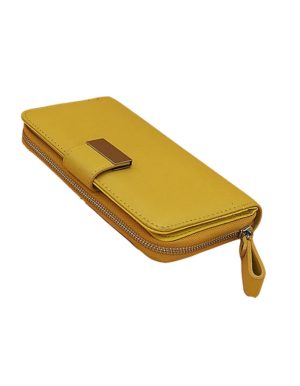 Michelle Moon μεγάλο λείο κίτρινο γυναικείο δίχωρο πορτοφόλι 20x10.5 OEM FLD5051