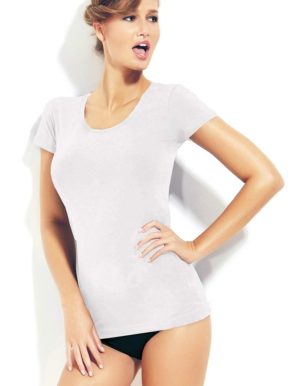 Jadea Colors βαμβακερή κοντομάνικη μπλούζα με χαμηλή λαιμόκοψη Gioia Άσπρο