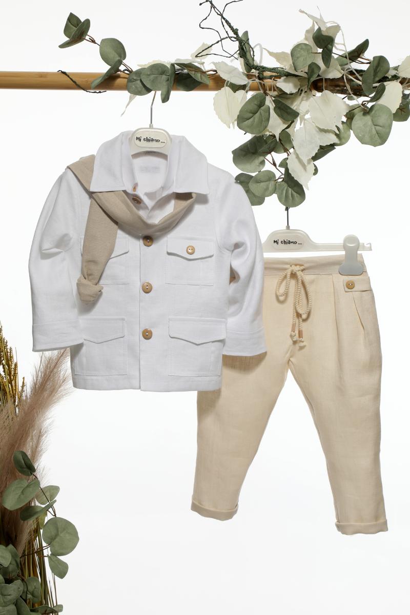 Βαπτιστικό Κοστουμάκι για Αγόρι Λευκό-Μπεζ Α4694, Mi Chiamo, mc-24-A4694-lefko-mpez