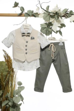 Βαπτιστικό Κοστουμάκι για Αγόρι Εκρού-Χακί Α4690, Mi Chiamo, mc-24-A4690