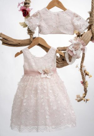 Βαπτιστικό Φόρεμα για κορίτσι Ιβουάρ-Ροζ Κ127 Mak Baby, mak-k127