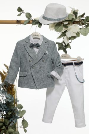 Βαπτιστικό Κοστουμάκι για Αγόρι Ραφ-Γκρι-Λευκό Α4664, Mi Chiamo, mc-24-A4664