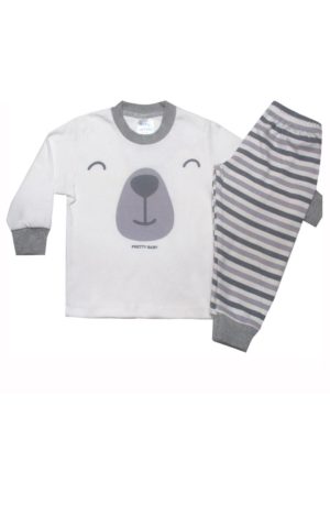 Πιτζάμα Παιδική Χειμερινή με Τύπωμα Leon για Αγόρι Εκρού-Ανθρακί, Βαμβακερή 100% - Pretty Baby, pb-68164-ekrou-anthraki