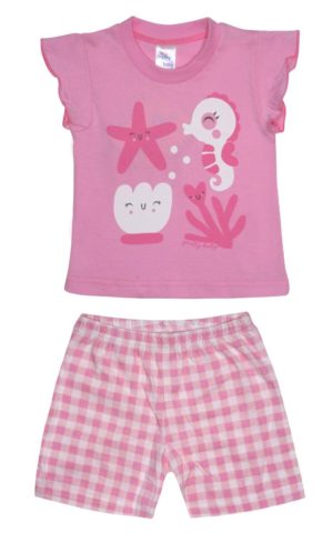 Παιδική Καλοκαιρινή Πιτζάμα για Κορίτσι Ιππόκαμπος Ροζ, Ψιλή Πλέξη Υφάσματος, Βαμβακερή 100% - Pretty Baby, pb-65533-roz