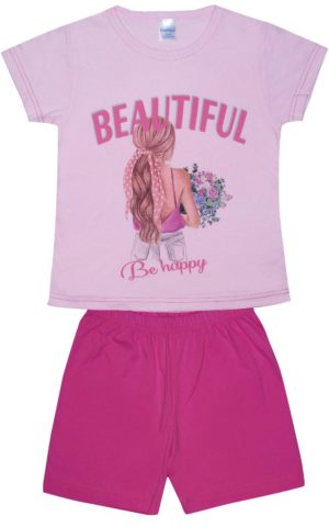 Πιτζάμα Παιδική Καλοκαιρινή Σετ 2 τεμαχίων Girls για Κορίτσι Ροζ/Φουξ Ψιλή Πλέξη Υφάσματος, Βαμβακερό 100% - Pretty Baby, pb-63131-roz-foux