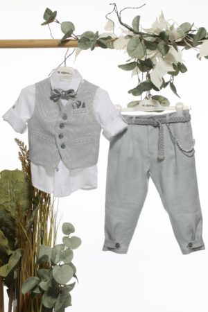 Βαπτιστικό Κοστουμάκι για Αγόρι Γκρι-Σιέλ Ανοιχτό Α4689, Mi Chiamo, mc-24-A4689-gri-siel