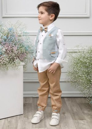 Βαπτιστικό Κοστουμάκι για Αγόρι Μπεζ-Σιέλ Α4604, Mi Chiamo, mc23-A4604