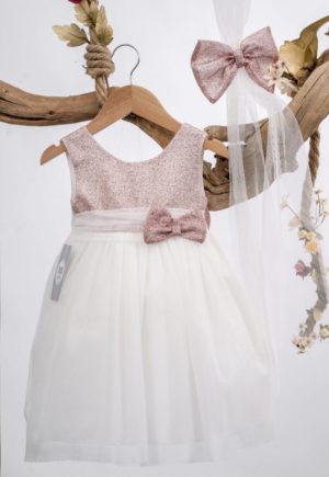 Βαπτιστικό Φόρεμα για κορίτσι Ιβουάρ-Σάπιο Μήλο Κ134 Mak Baby, mak-k134