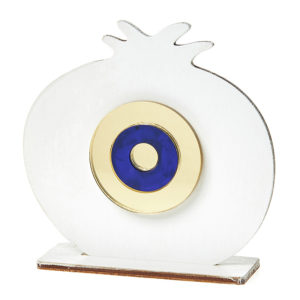 Ξύλινο Ρόδι σε Βάση με Πλέξι Μάτι Λευκό (9x9x3cm) Κ430, nv23-30-00001-430-lefko