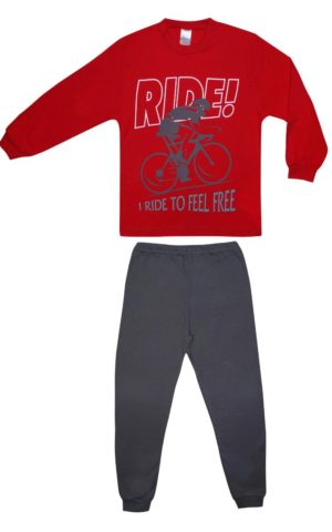 Πιτζάμα Παιδική Χειμερινή με Τύπωμα Free για Αγόρι Κόκκινο-Ανθρακί, Βαμβακερή 100% - Pretty Baby, pb-63989