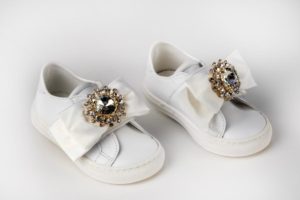 Χειροποίητο Βαπτιστικό Παπουτσάκι Sneaker για Κορίτσι Περπατήματος Λευκό-Σομόν K394A, Everkid, ever-s23-K397A