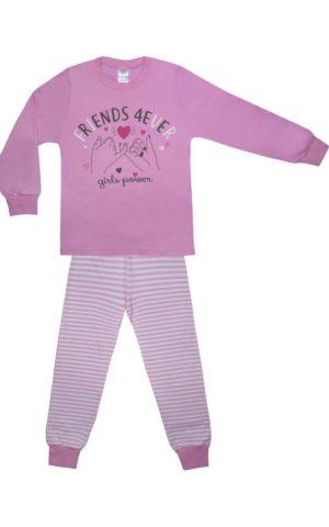 Πιτζάμα Παιδική Χειμερινή με Τύπωμα 4Ever για Κορίτσι Ροζ-Εκρού, Βαμβακερή 100% - Pretty Baby, pb-64985-roz-ekrou