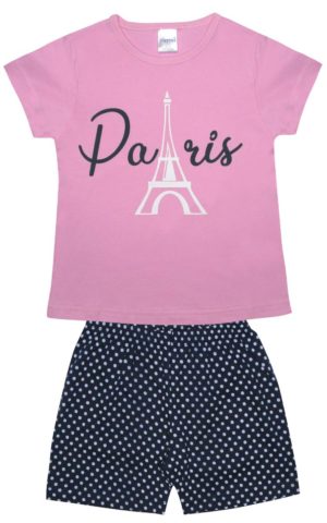 Πιτζάμα Παιδική Καλοκαιρινή Σετ 2 τεμαχίων Paris για Κορίτσι Ροζ/Μαρίν Ψιλή Πλέξη Υφάσματος, Βαμβακερό 100% - Pretty Baby, pb-63132-fraoula-marin