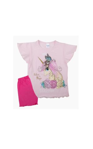 Πιτζάμα Παιδική Καλοκαιρινή Σετ 2 τεμαχίων με Τύπωμα για Κορίτσι Ροζ/Φουξ Ψιλή Πλέξη Υφάσματος, Βαμβακερό 100% - Pretty Baby, pb-63117