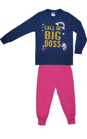 Πιτζάμα Παιδική Χειμερινή με Τύπωμα Big Boss για Κορίτσι Ραφ-Φούξια, Βαμβακερή 100% - Pretty Baby, pb-64988-raf-foux