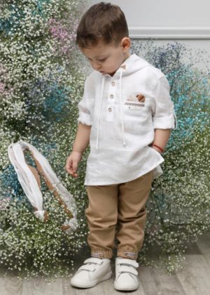 Βαπτιστικό Κοστουμάκι για Αγόρι Λευκό-Κάμελ Α4616-ΛΚ, Mi Chiamo, mc23-A4616-LK