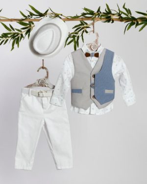 Βαπτιστικό Κοστουμάκι για Αγόρι Λευκό-Γαλάζιο-Γκρι Κ-2437, Lollipop, bls-24-K-2437