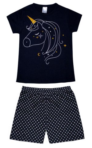Παιδική Καλοκαιρινή Πιτζάμα για Κορίτσι Unicorn Μαρίν Ψιλή Πλέξη Υφάσματος, Βαμβακερή 100% - Pretty Baby, pb-63146-marin