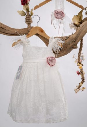 Βαπτιστικό Φόρεμα για κορίτσι Ιβουάρ-Σάπιο Μήλο Κ136 Mak Baby, mak-k136