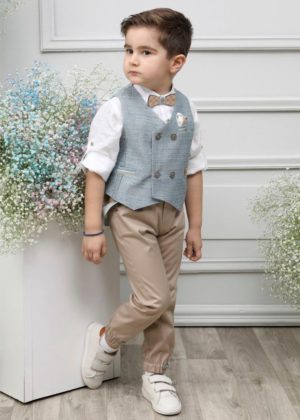 Βαπτιστικό Κοστουμάκι για Αγόρι Μπεζ-Σιέλ Α4601, Mi Chiamo, mc23-A4601