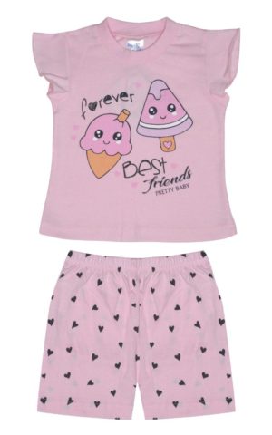 Παιδική Καλοκαιρινή Πιτζάμα για Κορίτσι Ice Cream Ροζ, Ψιλή Πλέξη Υφάσματος, Βαμβακερή 100% - Pretty Baby, pb-65534-roz