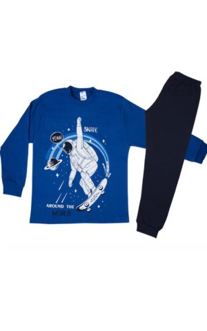 Πιτζάμα Παιδική Χειμερινή με Τύπωμα Skate για Αγόρι Μπλε-Μαρίν, Βαμβακερή 100% - Pretty Baby, pb-63978-mple-marin