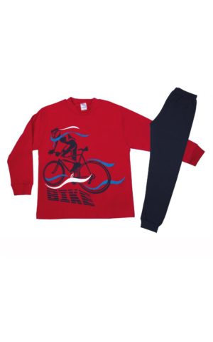 Πιτζάμα Παιδική Χειμερινή με Τύπωμα Bike για Αγόρι Κόκκινο-Μαρίν, Βαμβακερή 100% - Pretty Baby, pb-63977-kokkino-marin