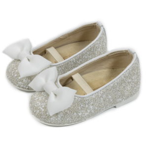 Babywalker Βαπτιστικό Γοβάκι Περπατήματος για Κορίτσι από Ύφασμα Glitter & Φιόγκος Οργάντζα, σε Χρώμα Λευκό, EXC5775, bw21-EXC5775