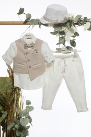 Βαπτιστικό Κοστουμάκι για Αγόρι Μπεζ-Εκρού Α4650, Mi Chiamo, mc-24-A4650-mpez-ekrou
