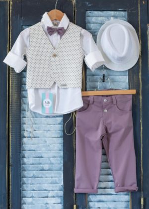 Βαπτιστικό κοστουμάκι για αγόρι Μωβ-Λευκό ΑΕ46 Mak Baby, mak-ae46