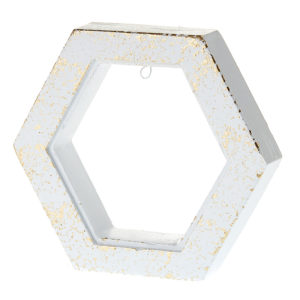 Κεραμική Κορνίζα Εξάγωνη Λευκό-Χρυσό (10x10x2,2cm) Κ438, nv23-30-00001-438