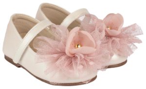 Babywalker Βαπτιστικό Παπουτσάκι Περπατήματος για Κορίτσι Γοβάκι Μονή Μπαρέτα με Λουλούδι BS3560 Εκρού-Ροζ, bw21-BS3560-ivory-pink
